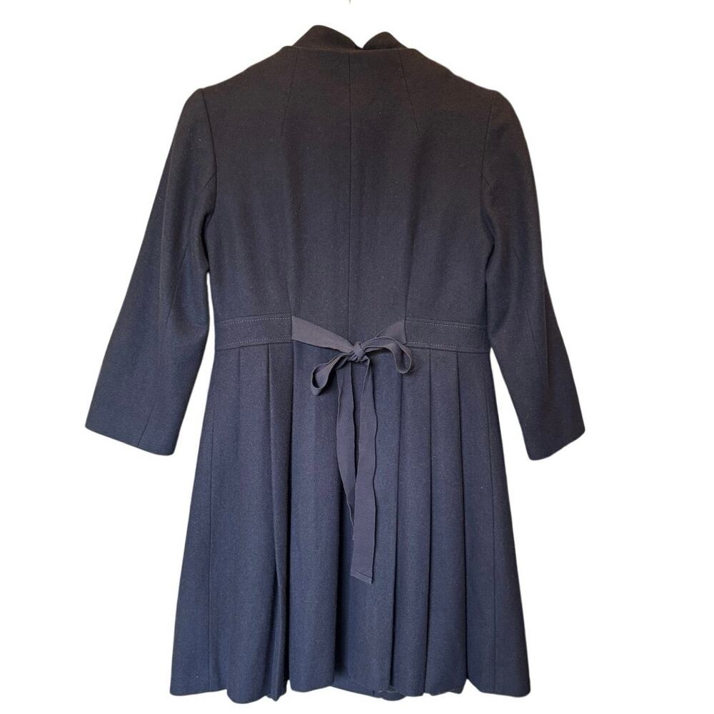 Anthropologie Elevenses Size 6 Navy Wool Blend Embroidered Floral Swing Coat - Picture 2 of 10